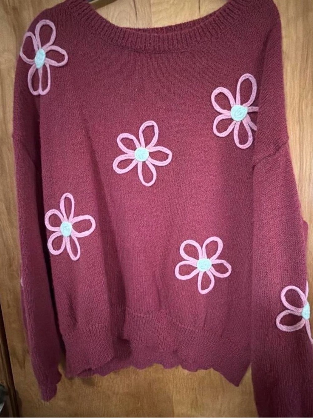 Shein Curve Sweater. Burgundy W/ Pink Flowers Size 3XL